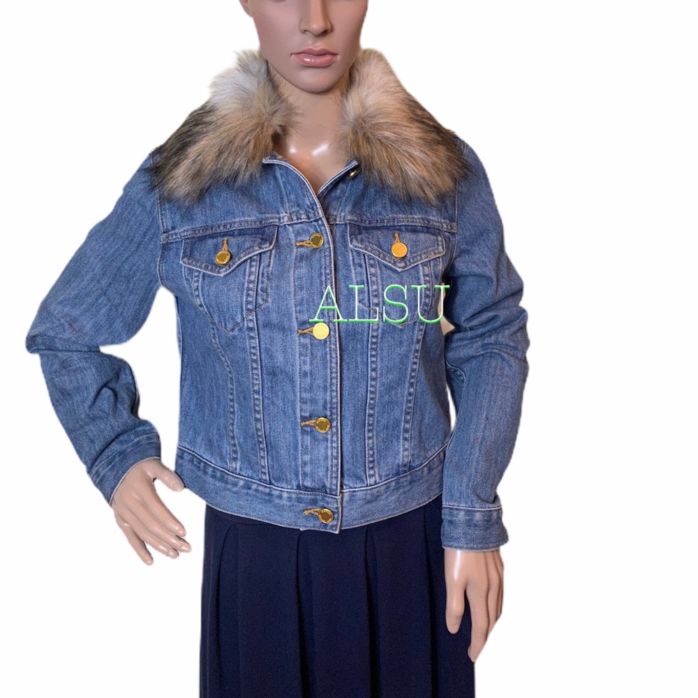 🌸Spring Sale🌸 Michael Kors Faux Fur Denim Jacket Collar LightInd JF91EU3N37 - Picture 2 of 8